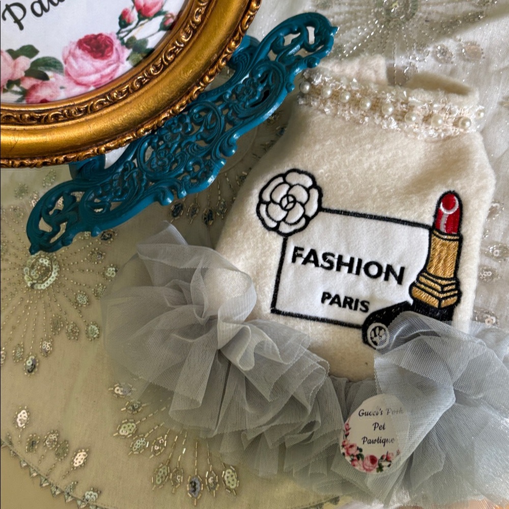 Fashion Paris White and Gray Dog Dress Chanel inspired ~Gucci’s Pawtique